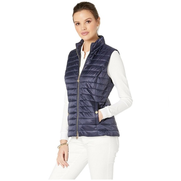 Lilly Pulitzer NWT Elyn Puffer Vest True Navy Size XXSmall Style#000052 MSRP$178 - Picture 2 of 9